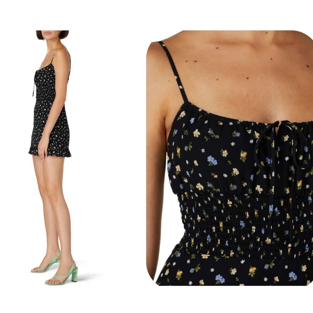 Reformation Black Mini Dress with Yellow & White Floral Print - Picture 3 of 10